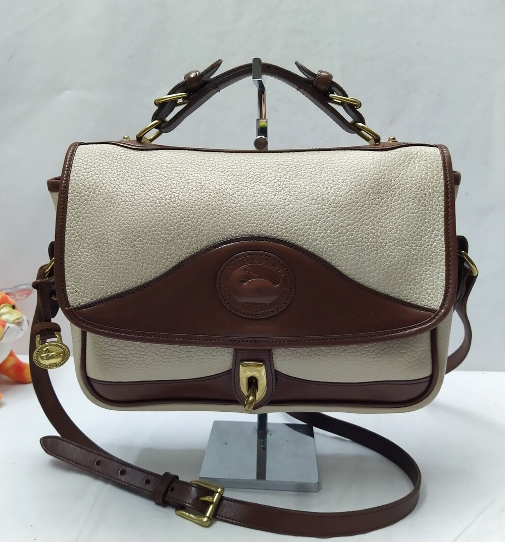 Dooney & Bourke Ivory Pebbled Leather Turnlock Closure Crossbody Bag - VTG USA